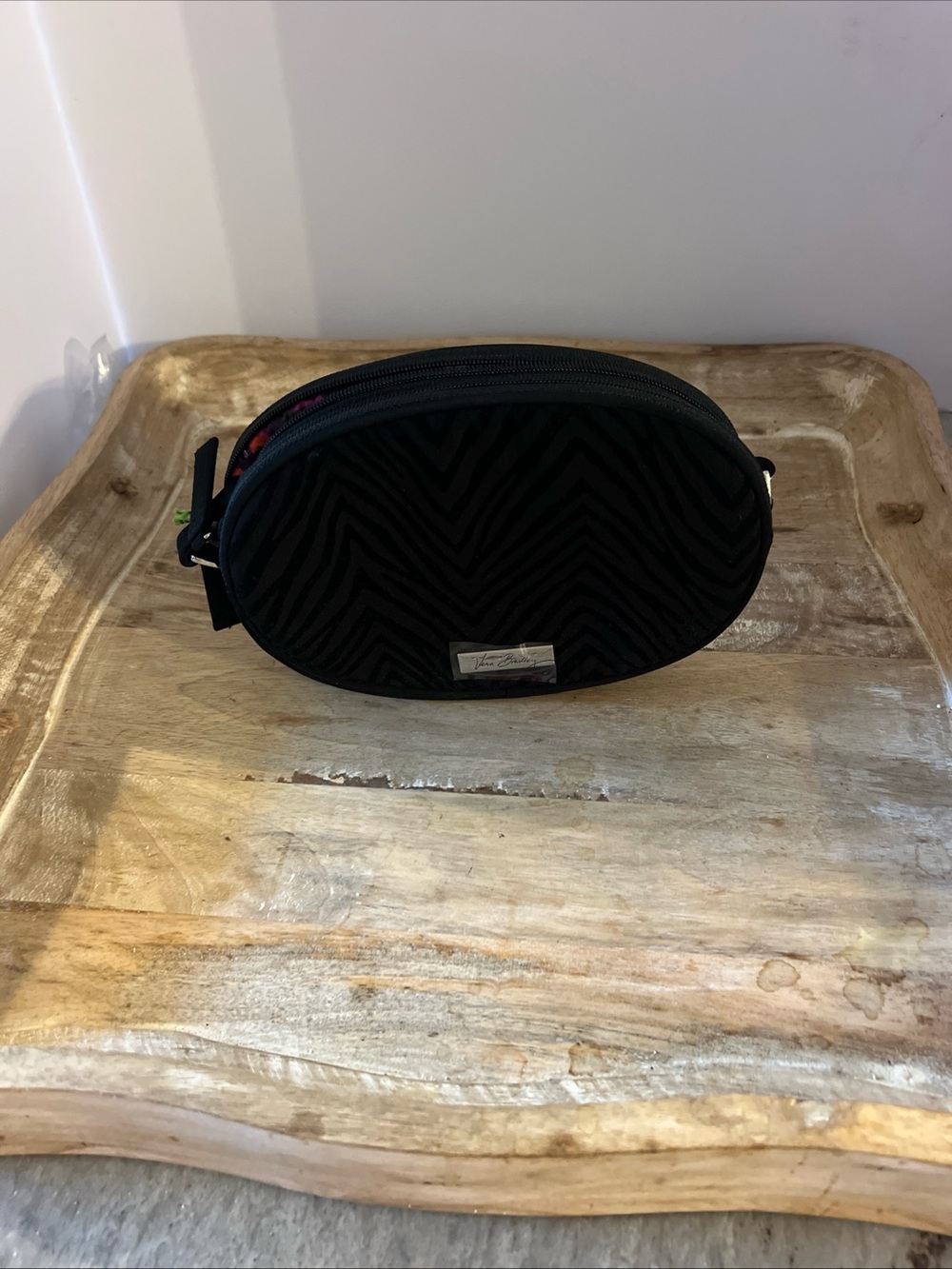 Vera Bradley Zebra Black Velvet Oval Crossbody Pouch